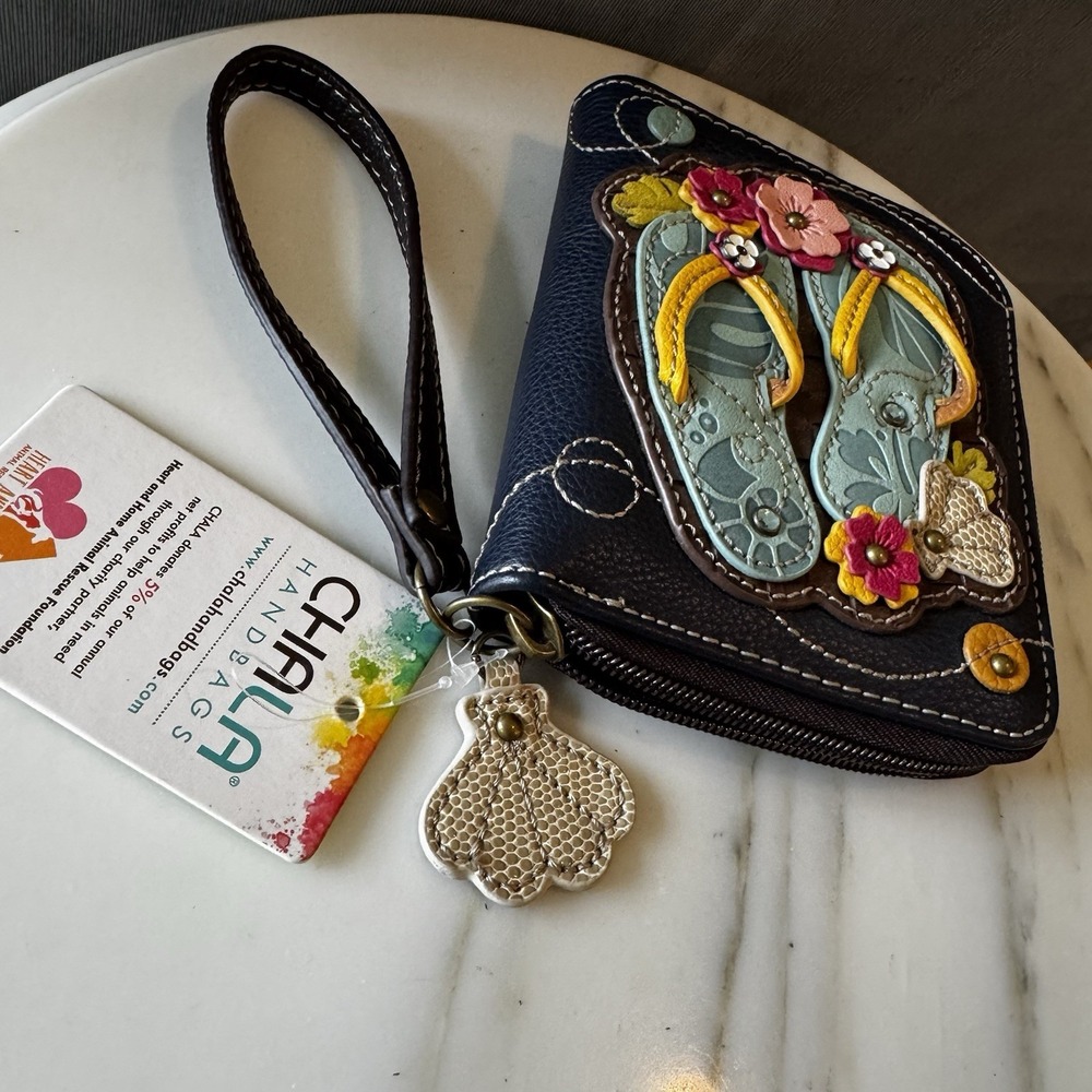 Chala Flip Flop Zip Around Wallet Wristlet NWT Summer Vibe 5"W x 6"H x 1"D NWT - Picture 3 of 11